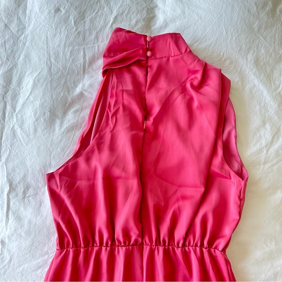 Candy Pink Asymmetrical Sleeveless Cocktail Midi Summer Dress - Picture 4 of 5